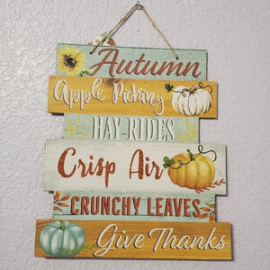 Fall Pumpkin Harvest Decoration Hanging Wall Door Sign Autumn Thanksgiving